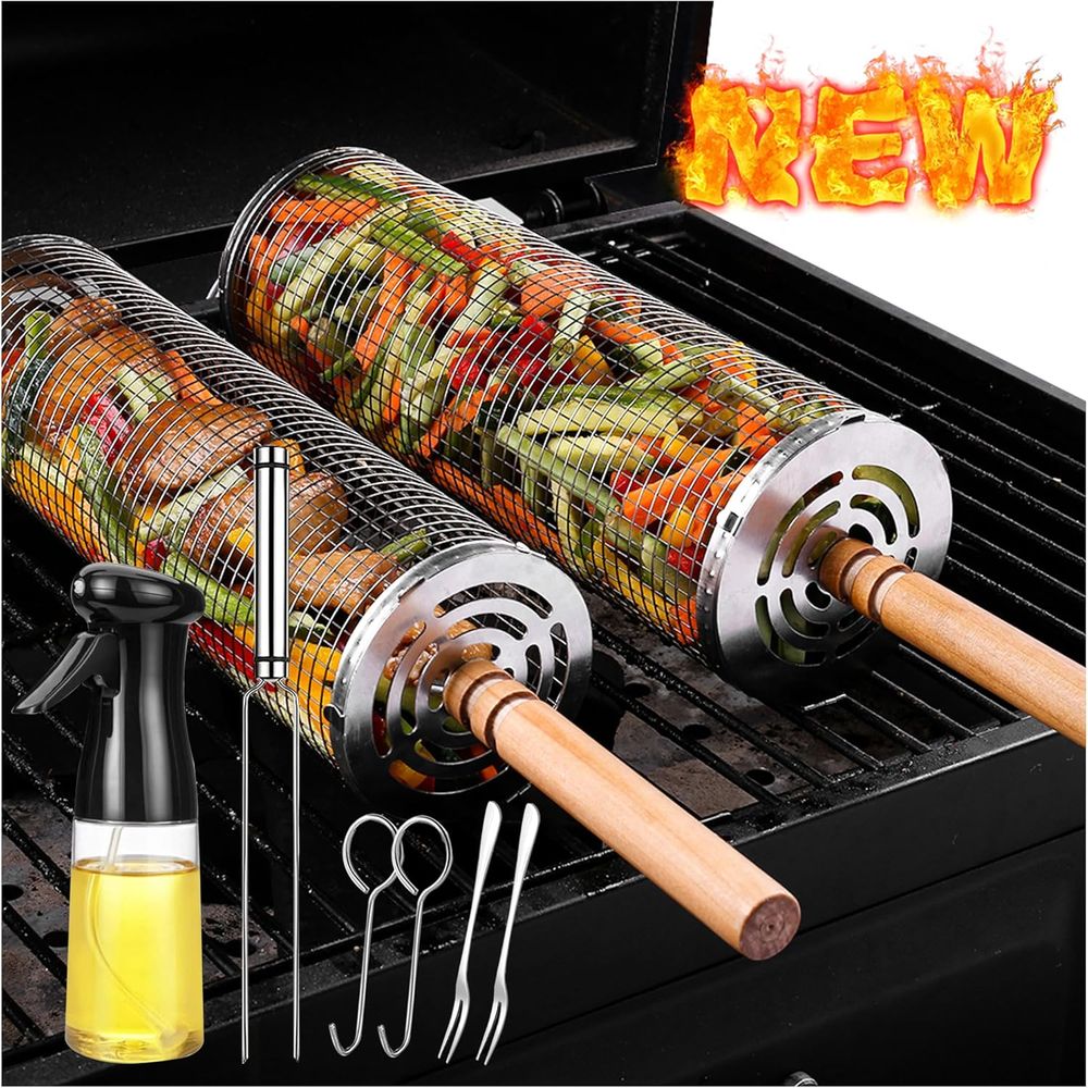Camping Cooking Basket - Large Round Stainless Steel Grilling Basket