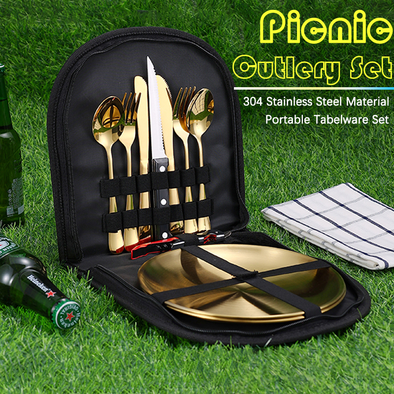 Camping Cooking Utensil Set - 10Pcs Camping Tableware Set 304 Stainless