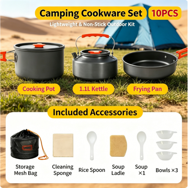 Camping Cooking Pack - 10 Pack Non Stick Camping Cookware