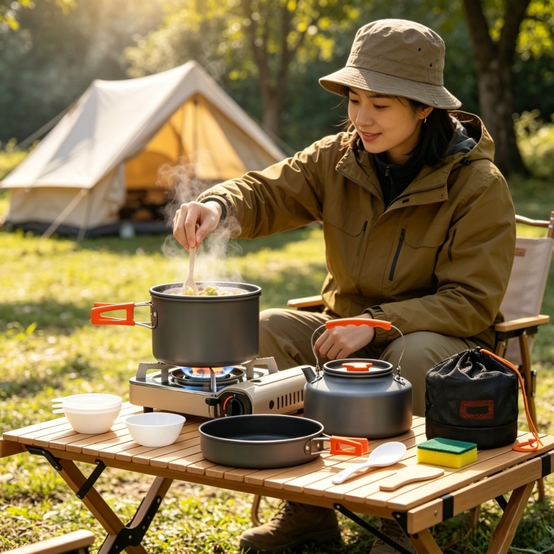 Camping Cooking Set Large - Camping Cookware Set Outdoor Pot Tableware
