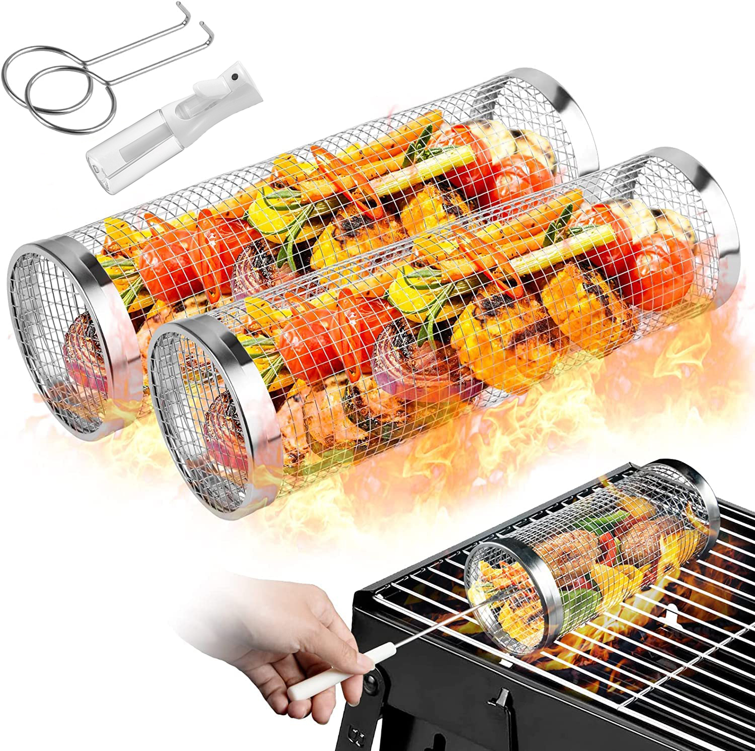 2 Pieces Rolling Grilling Bask - Camping Cooking Accessories Set 리뷰 및 가격