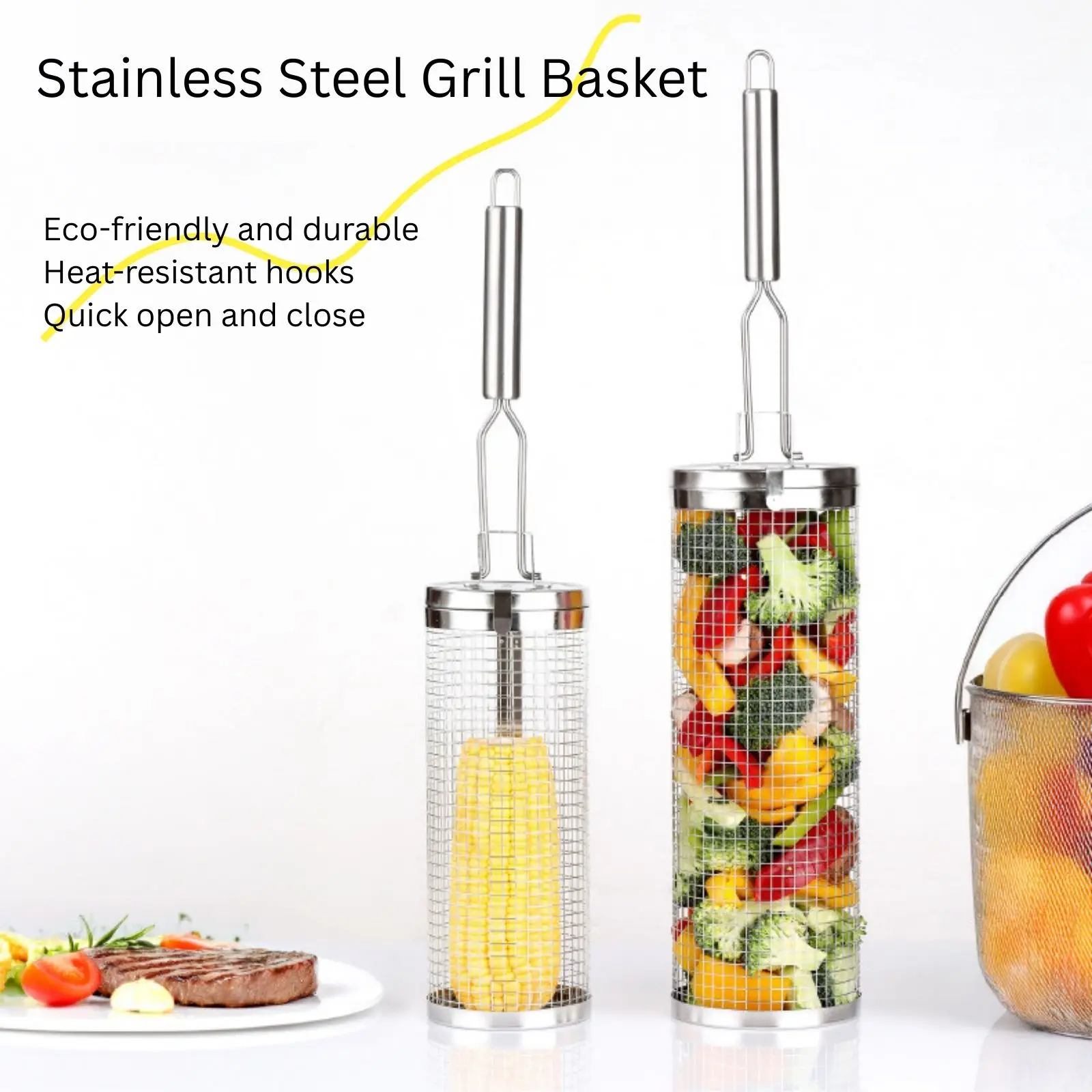 Stainless Steel Rolling Grill  - Camping Cooking Vegetables 리뷰 및 가격